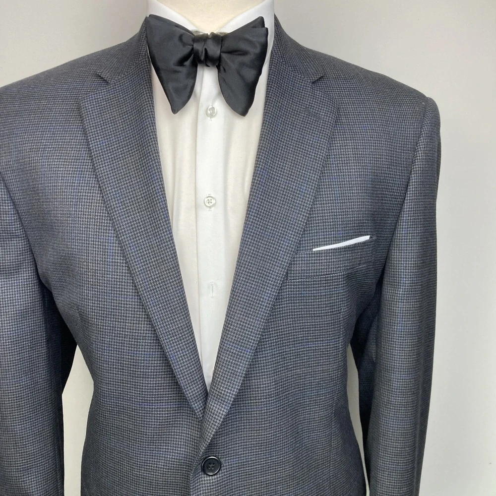 JOS A BANK Mens Blazer Sport Coat Jacket 44L Grey 100 Wool Traditional Fit